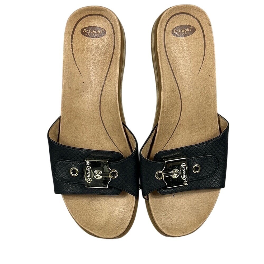 Dr. Scholl's Women's Adjustable Sandals Size 6.5 Black Slip On Buckle